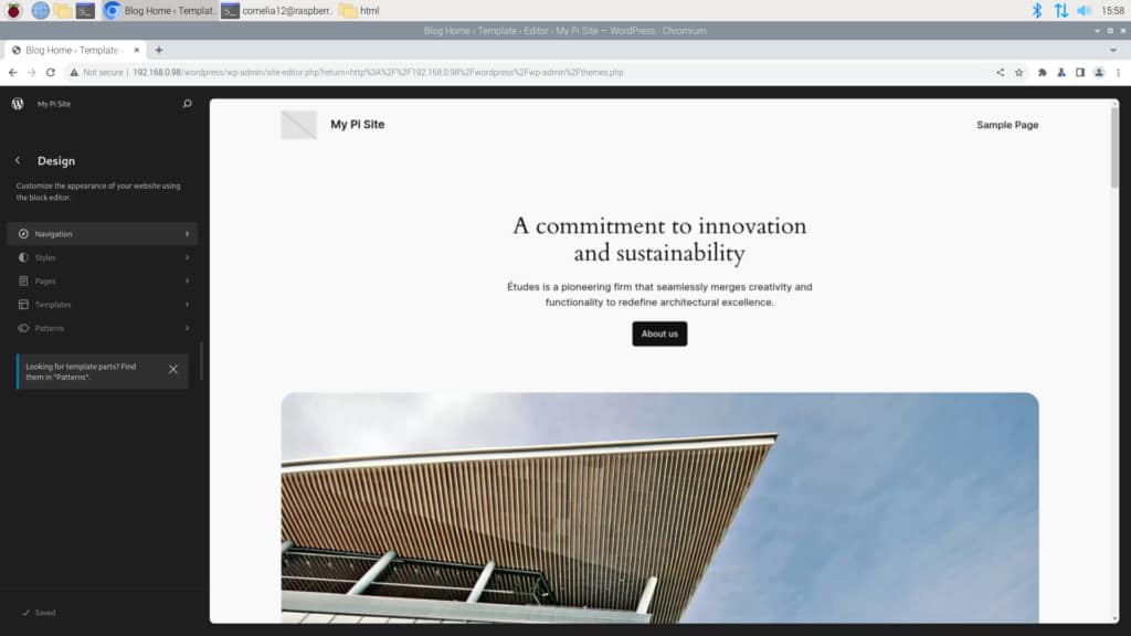 Editing design on WordPress after I install WordPress on Raspberry Pi.
