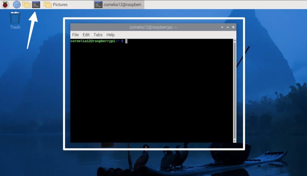 Using the terminal to install WordPress on Raspberry Pi.