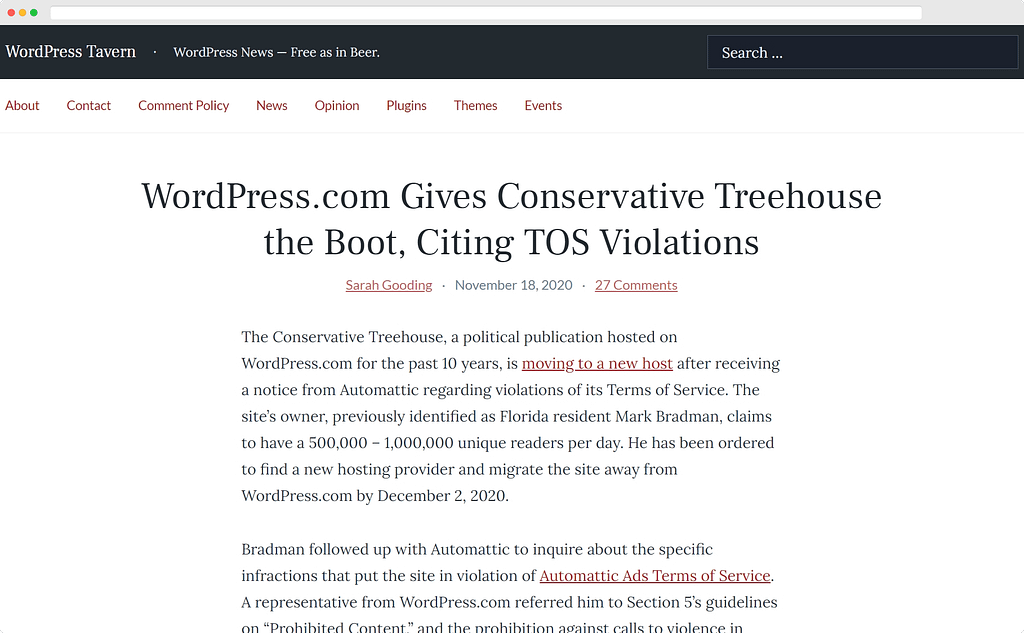 WordPress.com vs The Conservative Treehouse - December 2020 WordPress news with CodeinWP