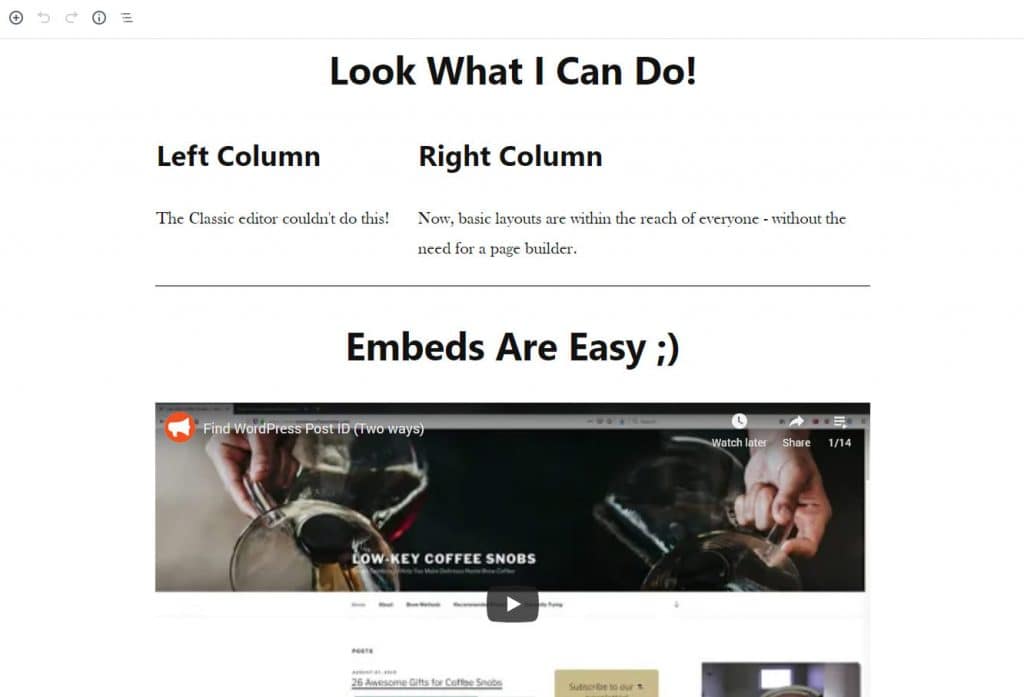 wordpress gutenberg two-column layout