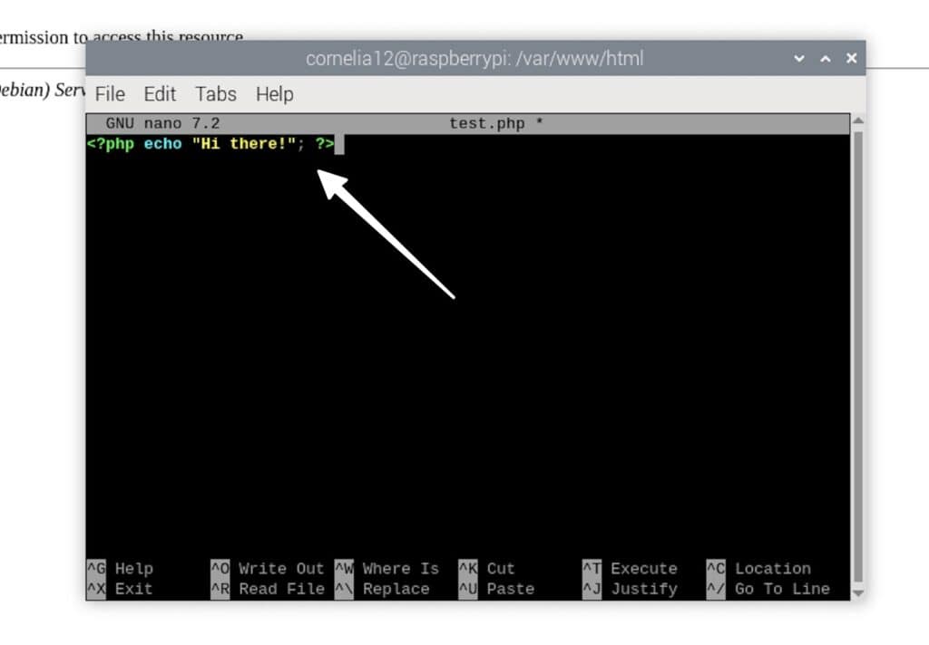 Make a message to test PHP.