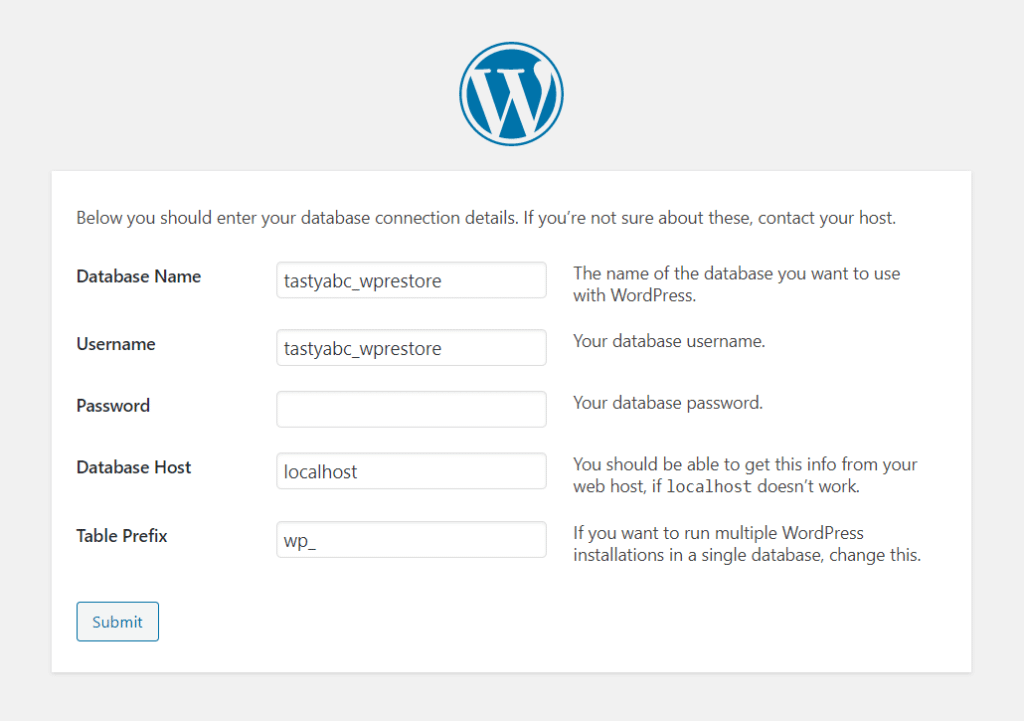 Adding database connection details to WordPress