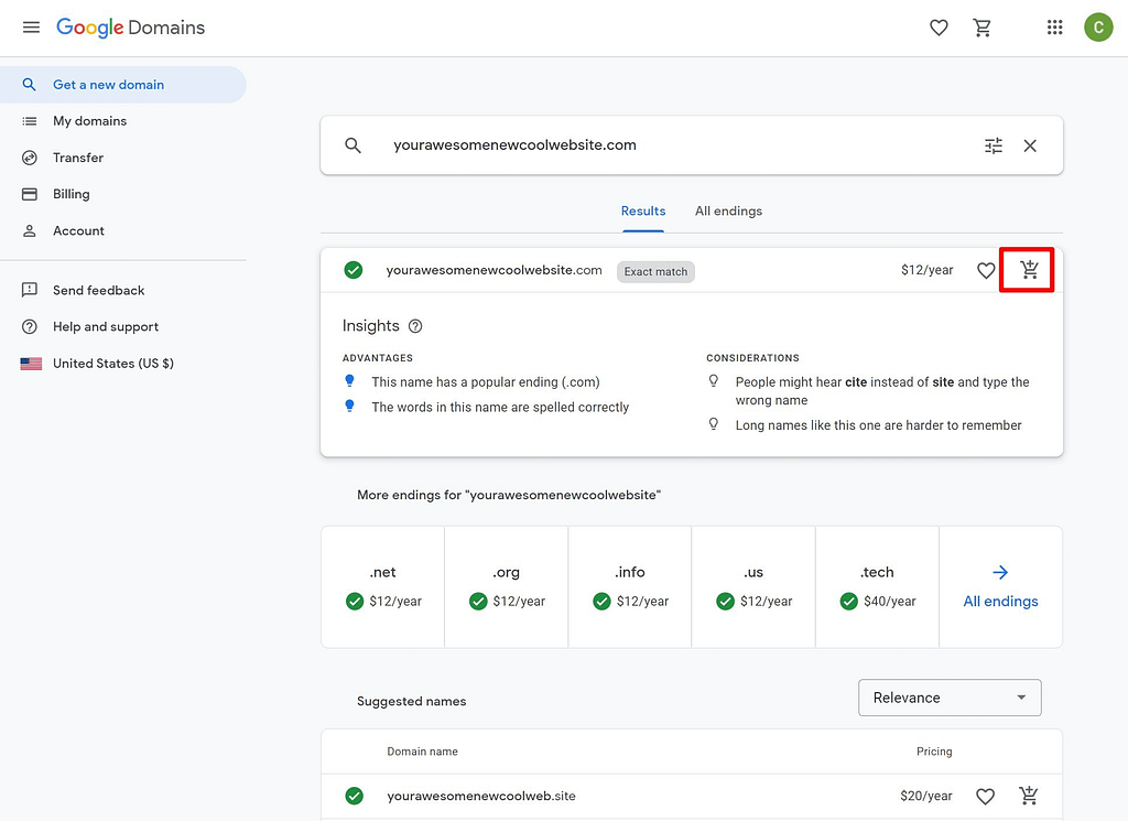 How to buy a domain name at Google Domains