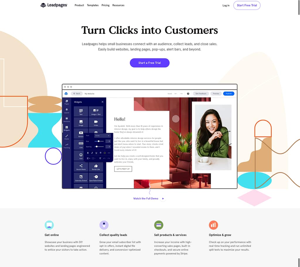 LeadPages Home Page Screenshot