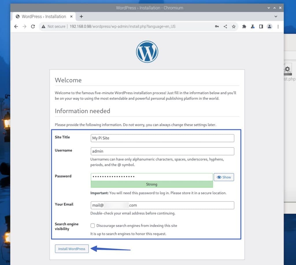 Create a WordPress user.