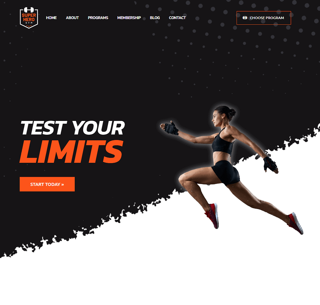 Superhero Gym is among the best Elementor templates for fitness facilities, personal trainers, or anyone into exercise