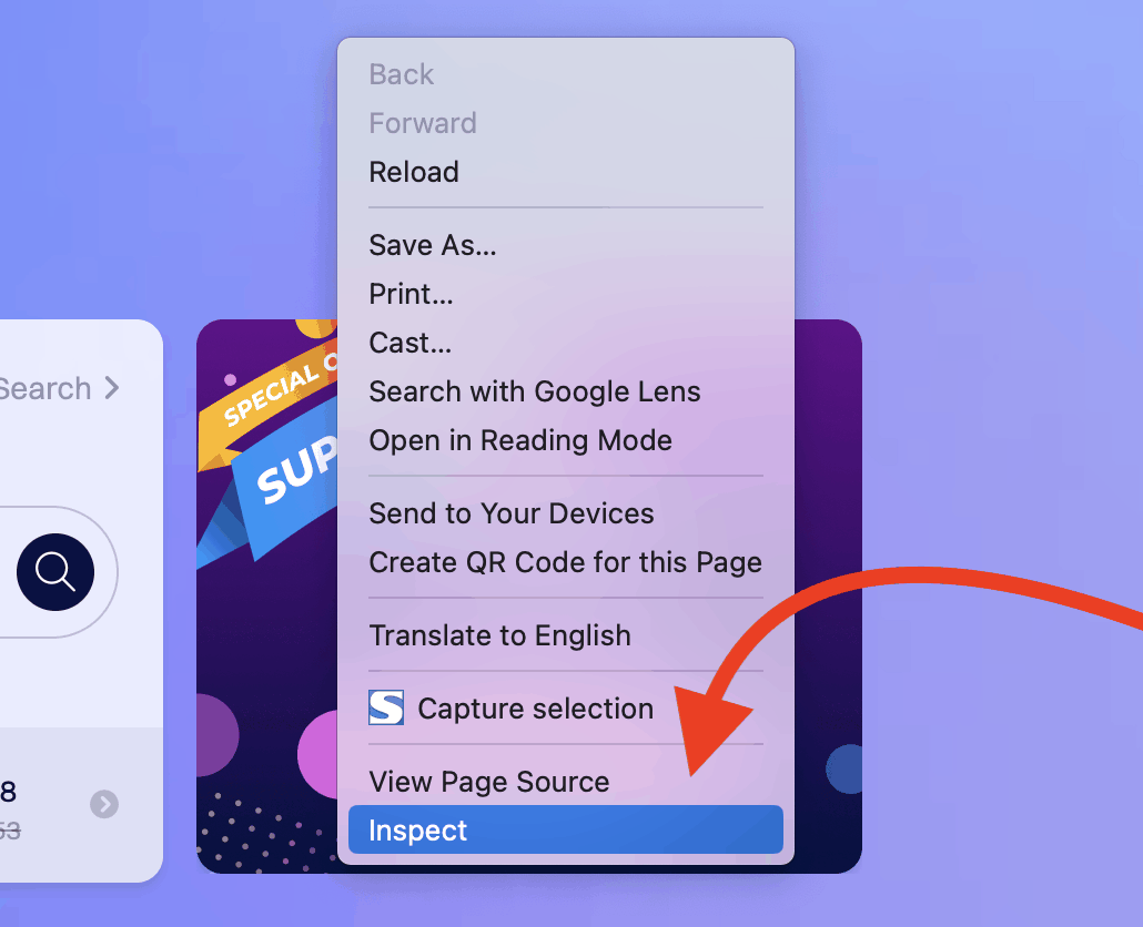 Accessing the Inspector in Google Chrome.