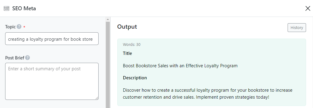 Using Rank Math SEO to generate meta descriptions.