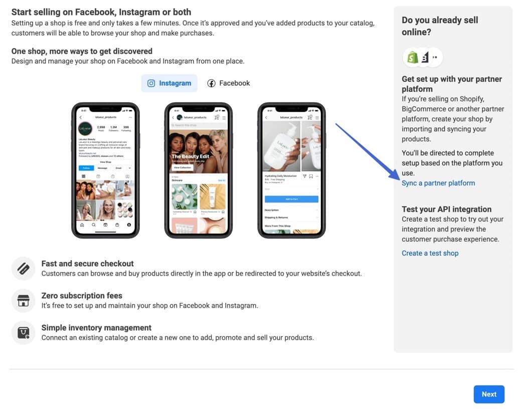 sync partner platform for how to sell on Facebook