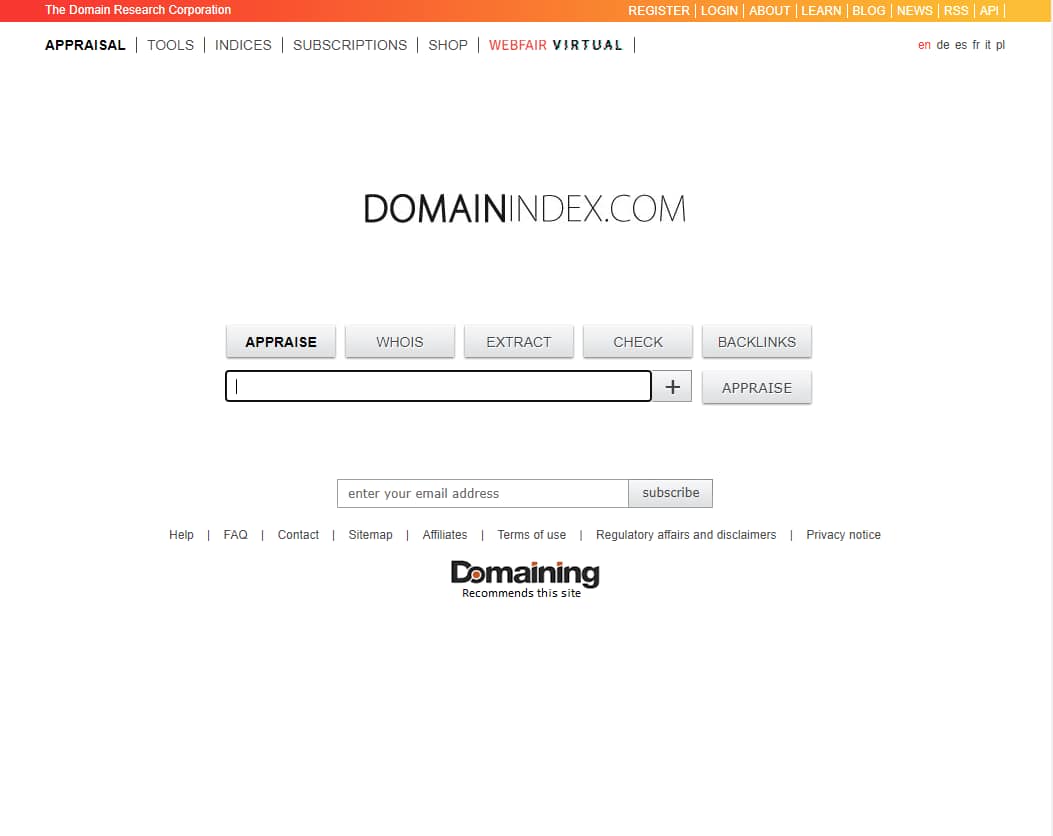 Best domain appraisal services: Domain Index.