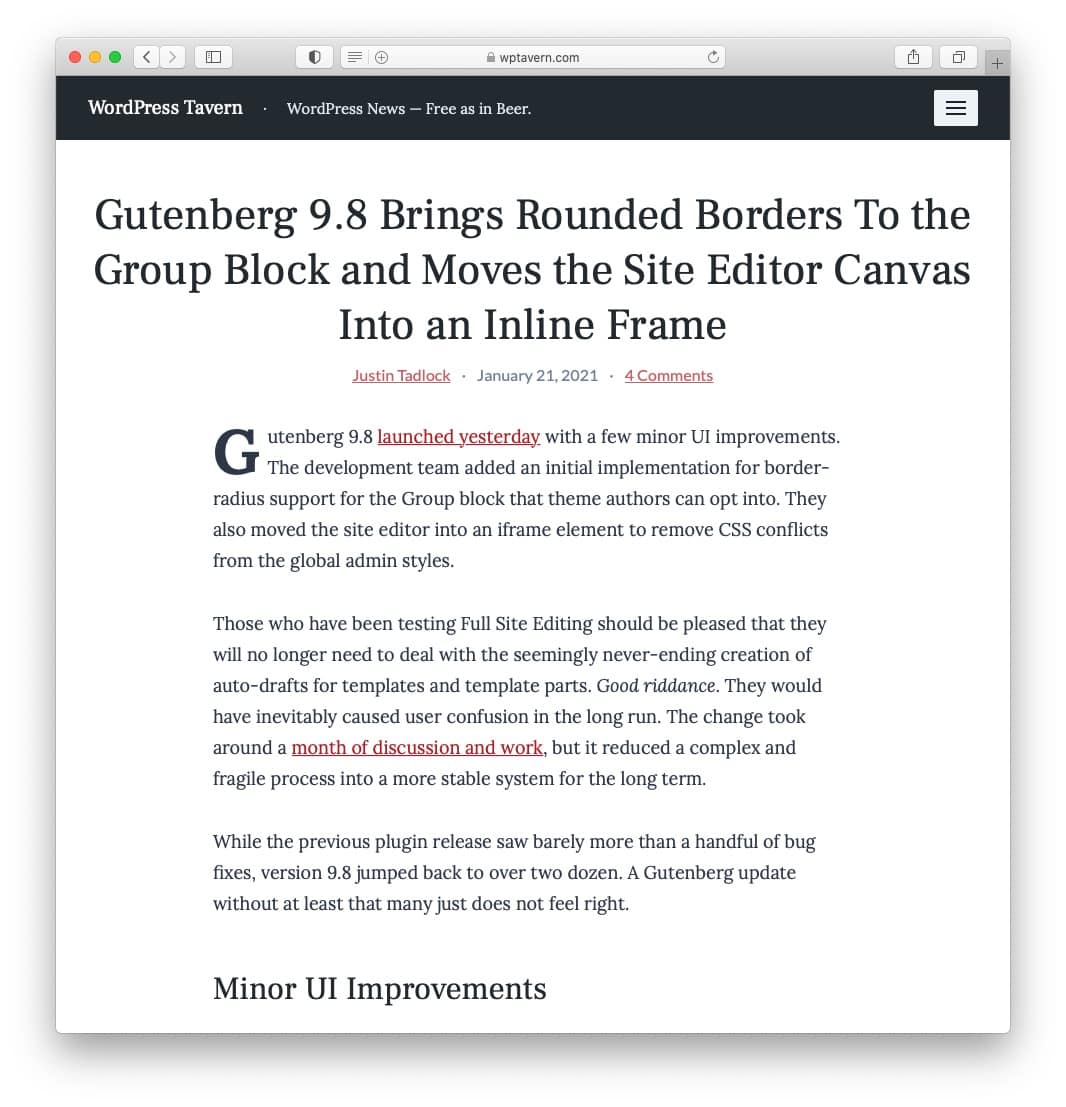February 2021 WordPress News: Gutenberg 9.8