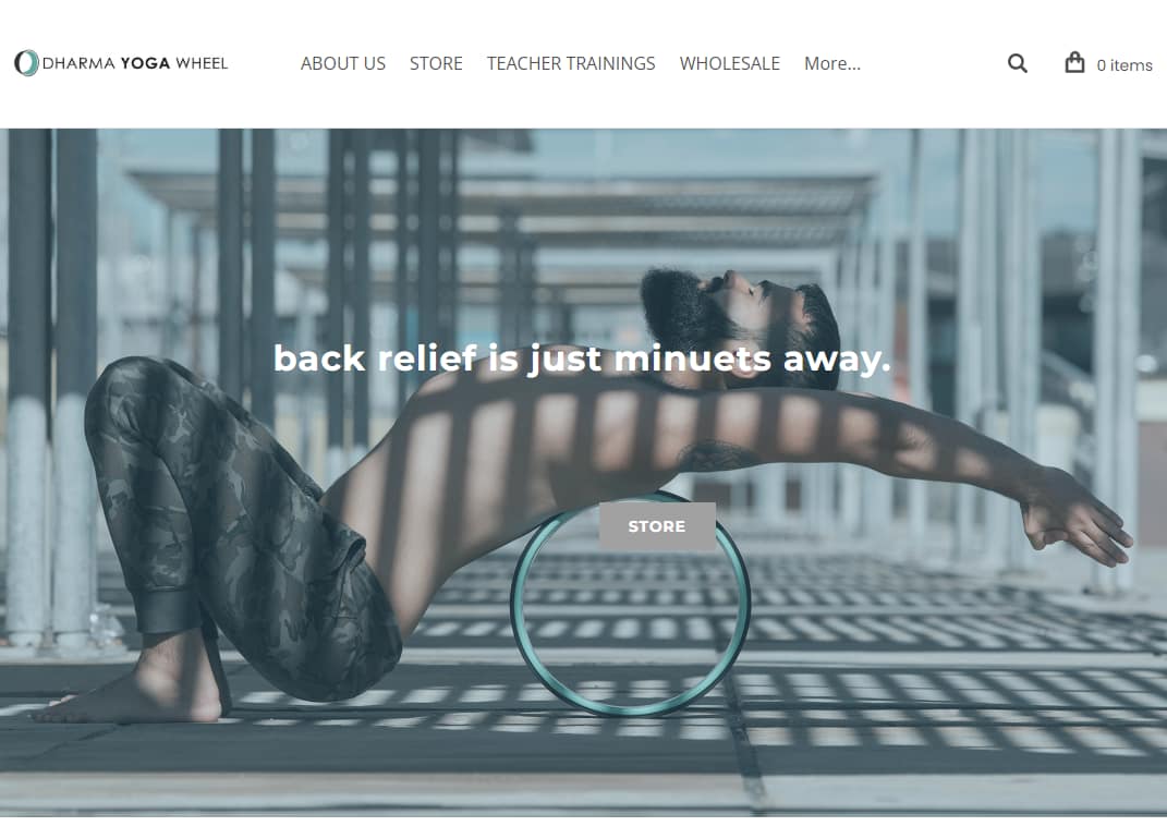 Dharma Yoga Wheel is one of the most well-known Weebly website examples due to celebrities using their product.