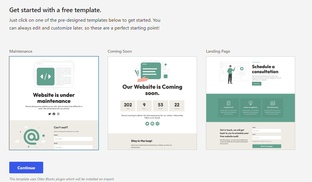 How to enable WordPress maintenance mode: Choose the maintenance mode template you prefer.