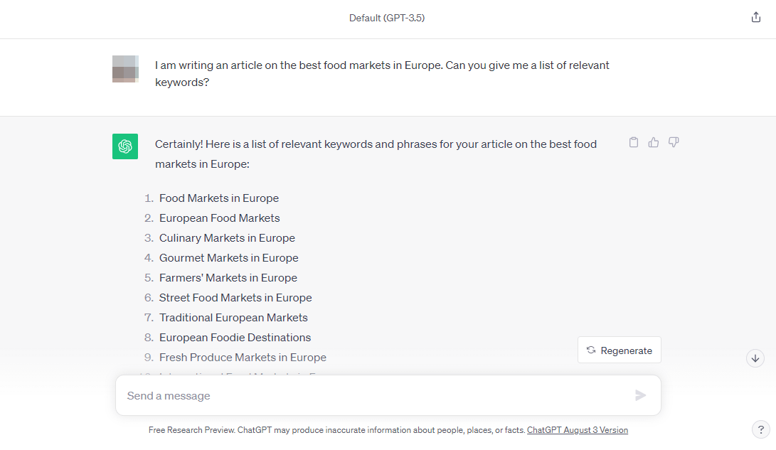 AI for SEO: Brainstorming keywords with ChatGPT.