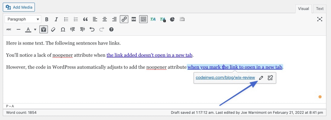 edit the link button