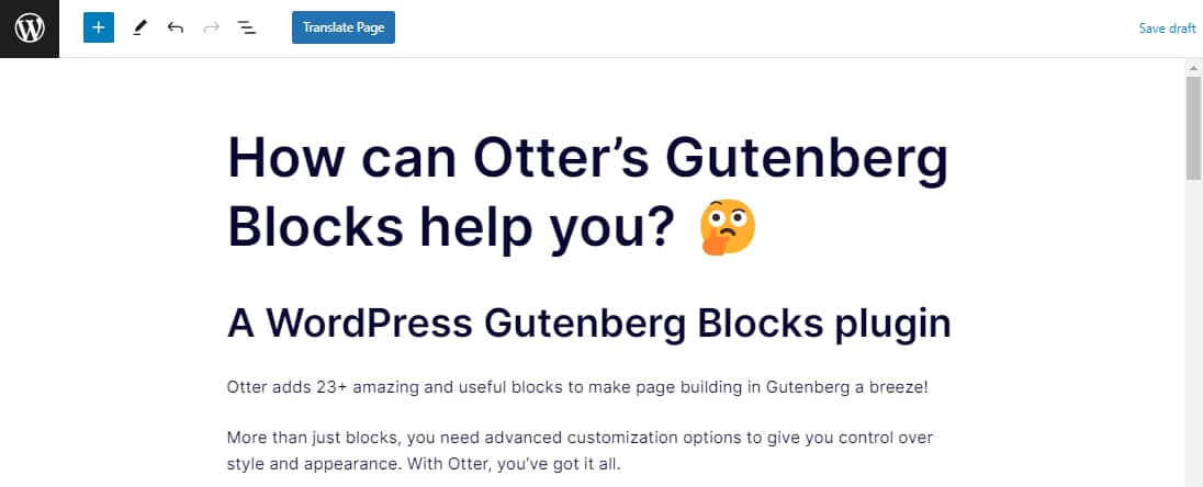 Translating a post with TranslatePress.