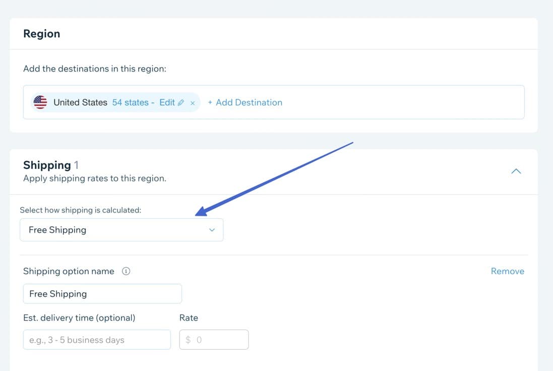pick shipping for Wix online store