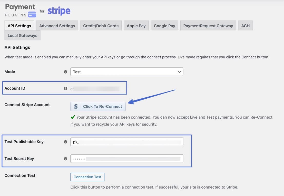 connect to Stripe to accept ACH payments