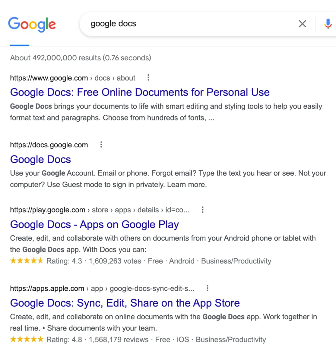 search for google docs search intent