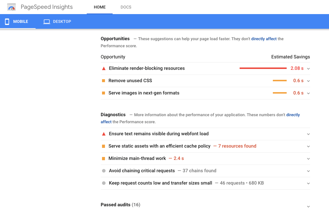 Google PageSpeed Insights will tell you about your mobile page speed