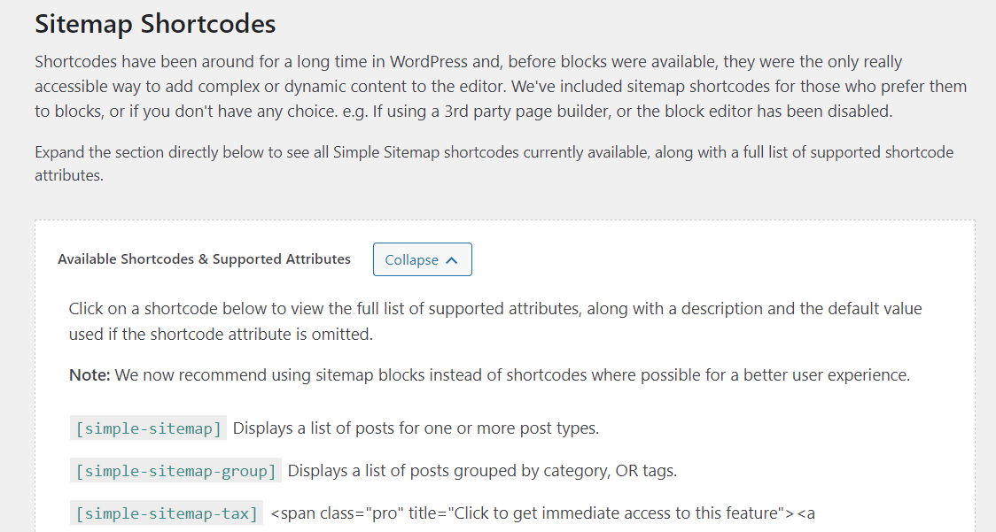 Simple Sitemap shortcodes.