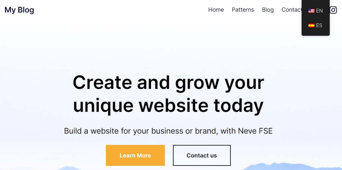 An example of a language switcher on a WordPress multilingual site.