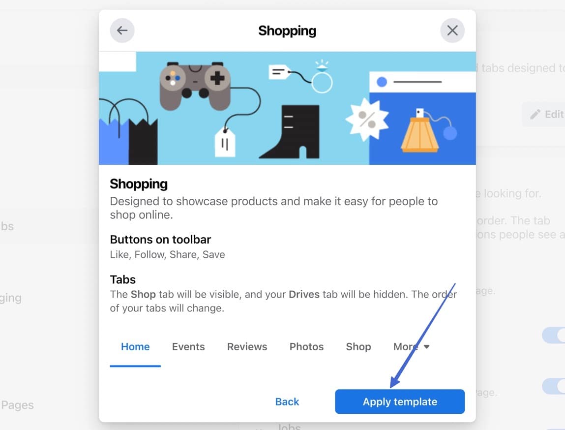 apply template to learn how to sell on Facebook