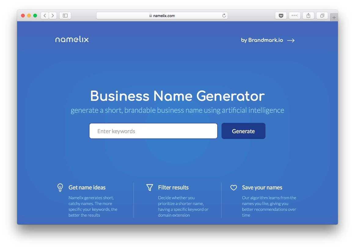 Namelix is an AI powered business name generation tool