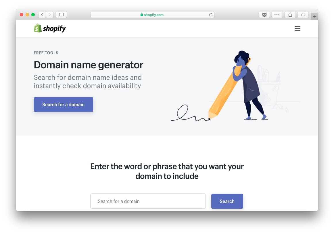Shopify have their own domain name generator