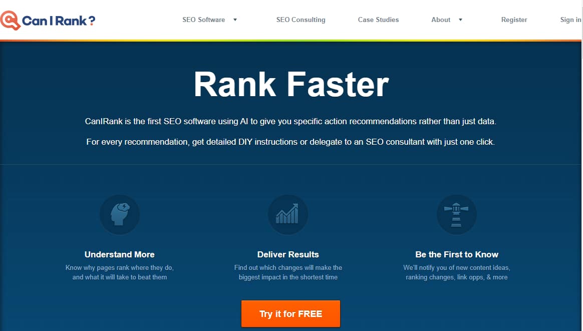 CanIRank is an SEO tool with multiple options.