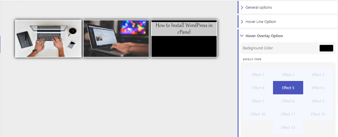 Choosing an overlay option for the video gallery.