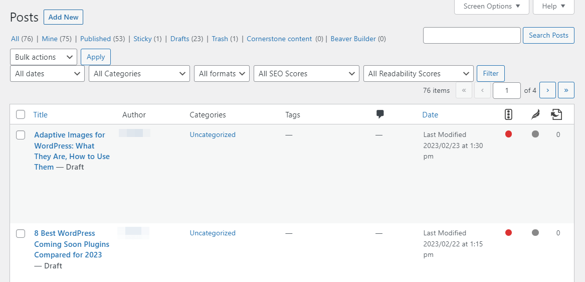 The imported posts in WordPress.