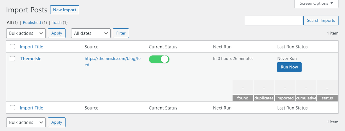 Running the import in Feedzy