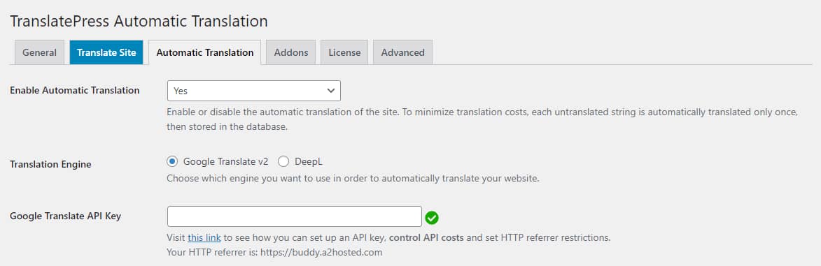 Choosing the engine for your automatic translation.
