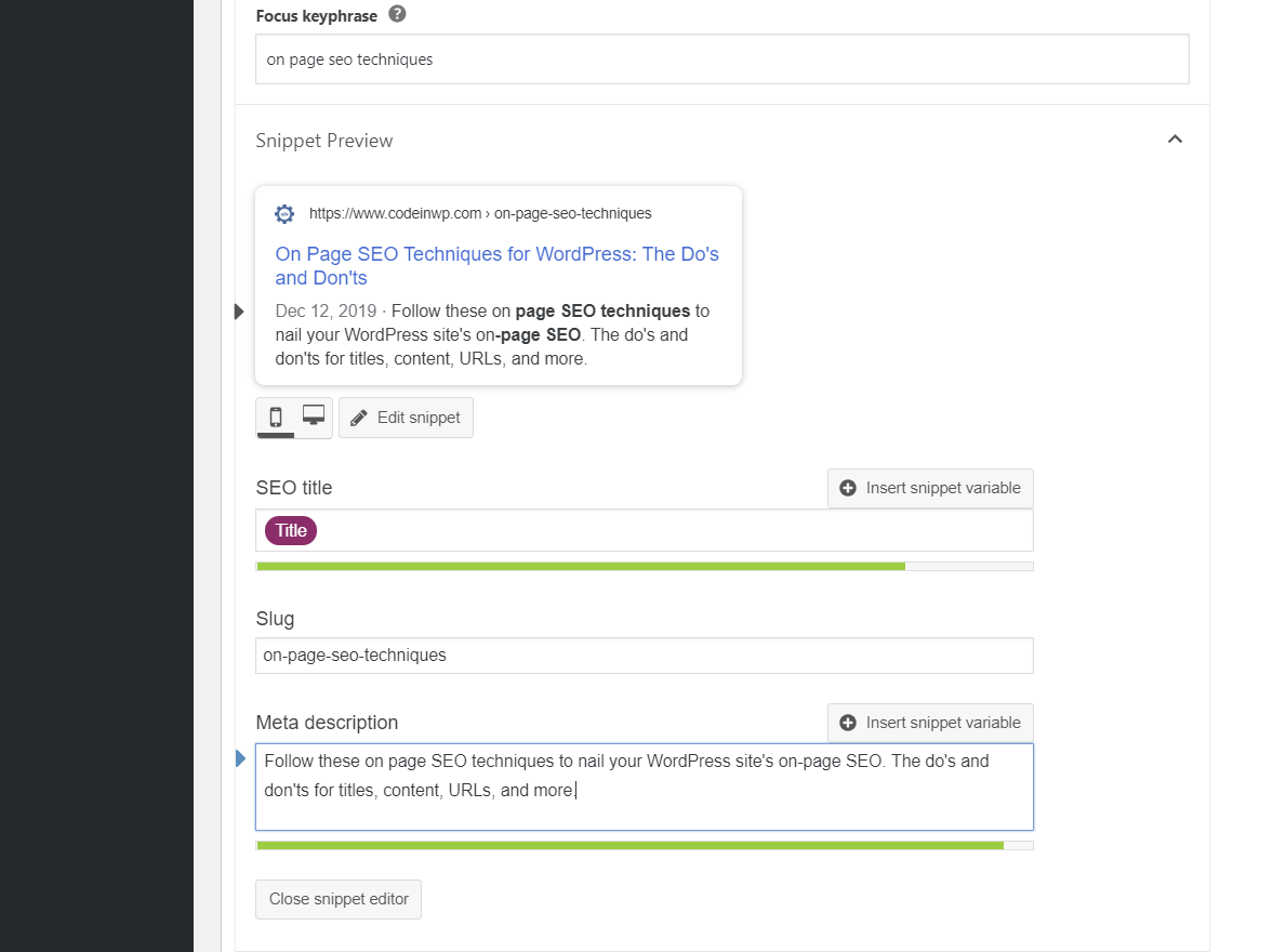 Setting SEO title and description in Yoast