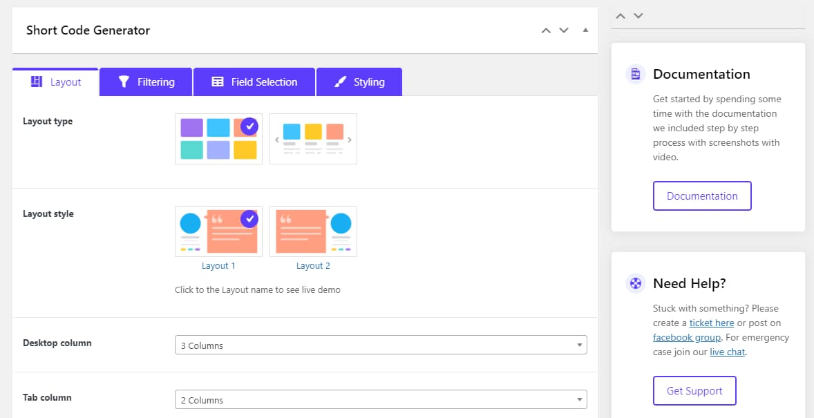 Testimonial Slider plugin interface