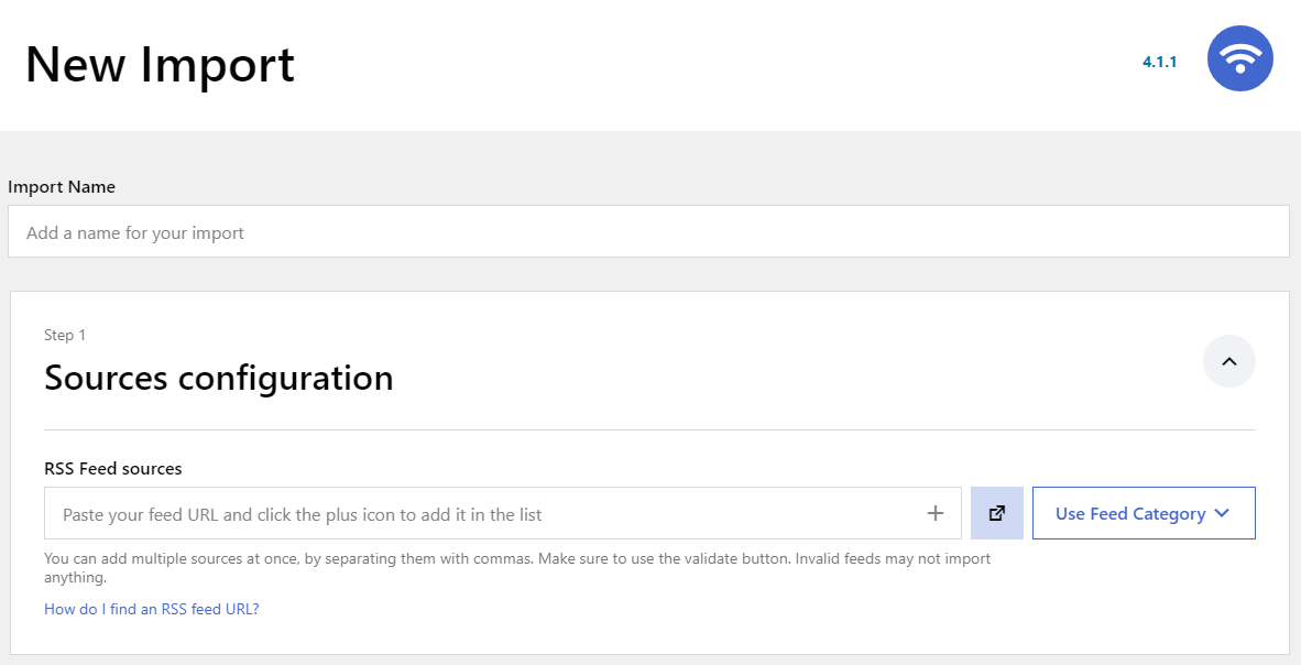 Creating a new import in Feedzy