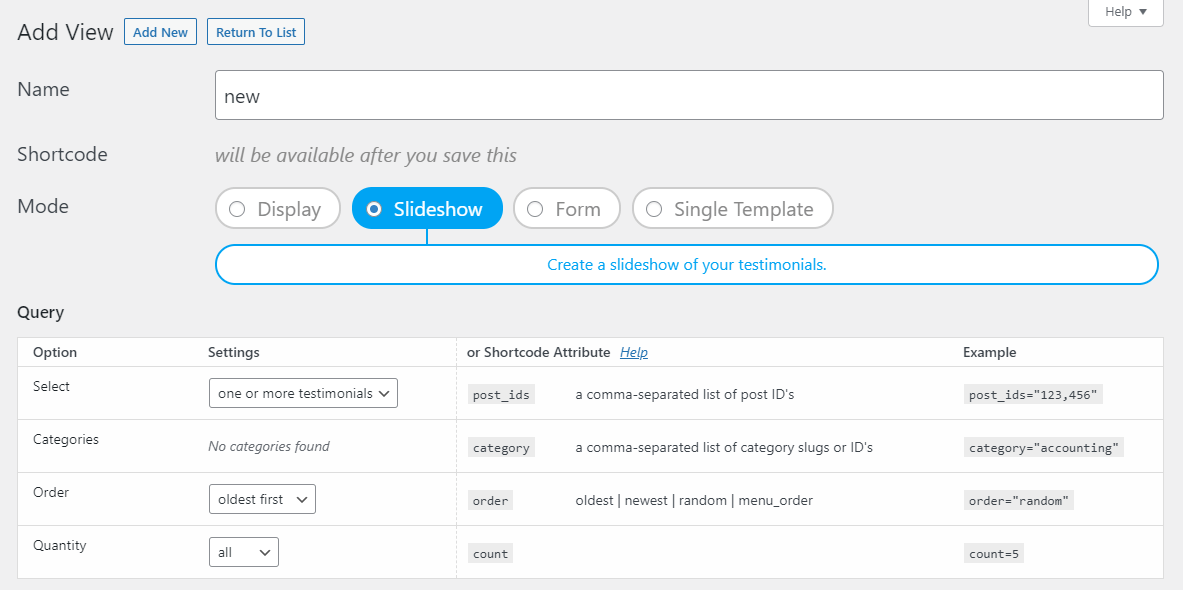 The Strong Testimonials plugin interface
