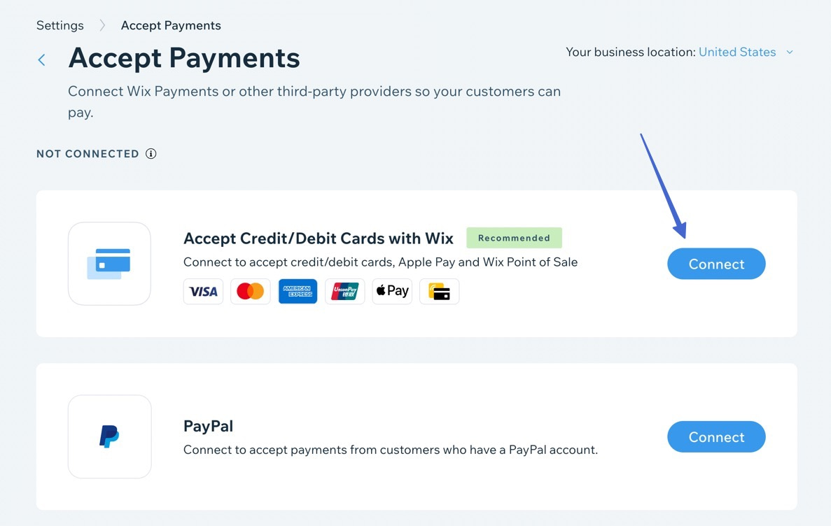connect payments - how to make an online store with Wix