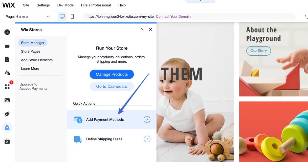 add payment methods to Wix online store