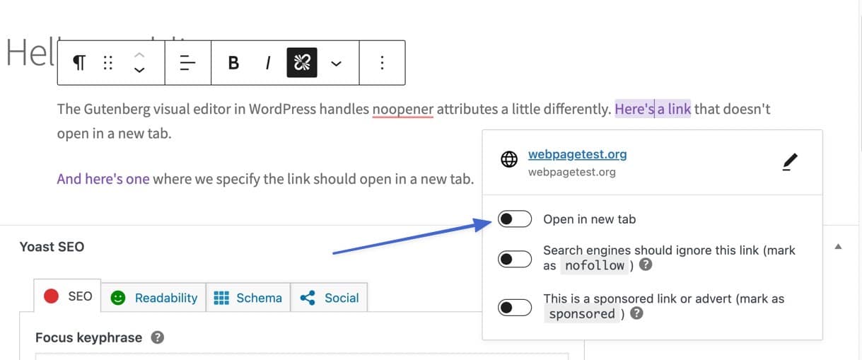 open in a new tab adds the noopener