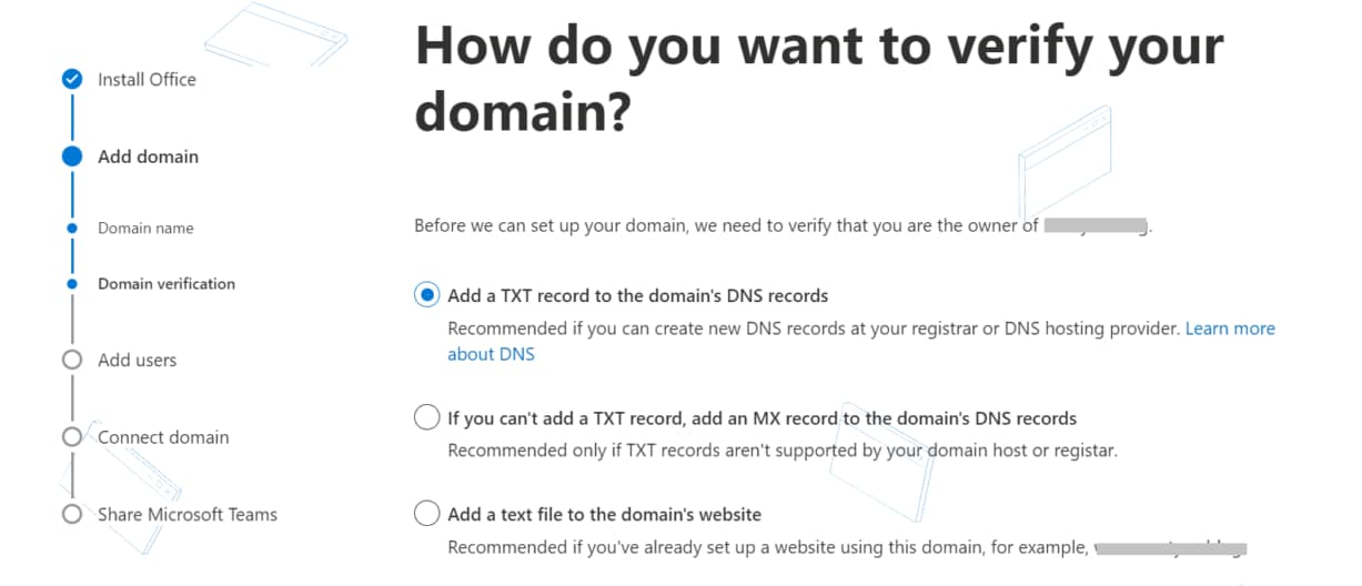 Verifying domain with Office 365