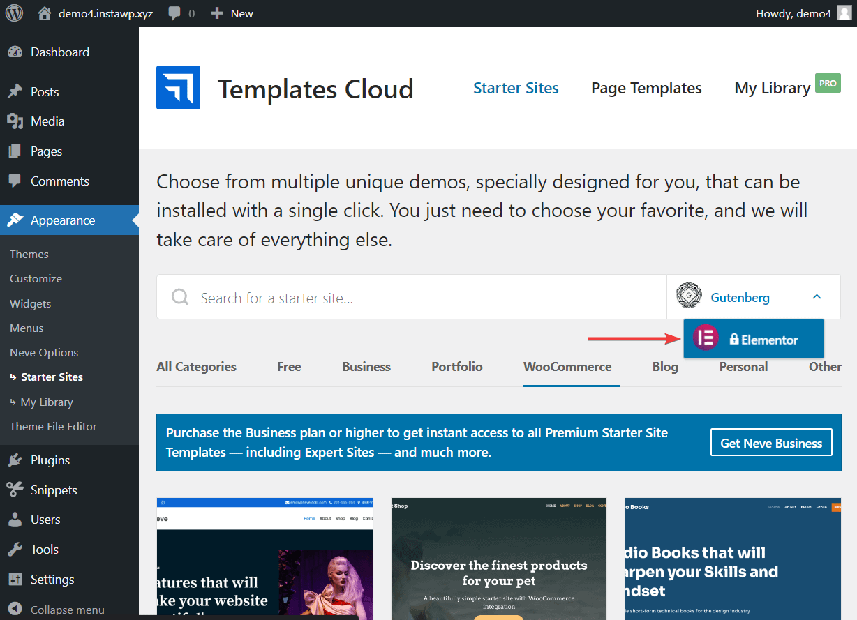 neve elementor starter site