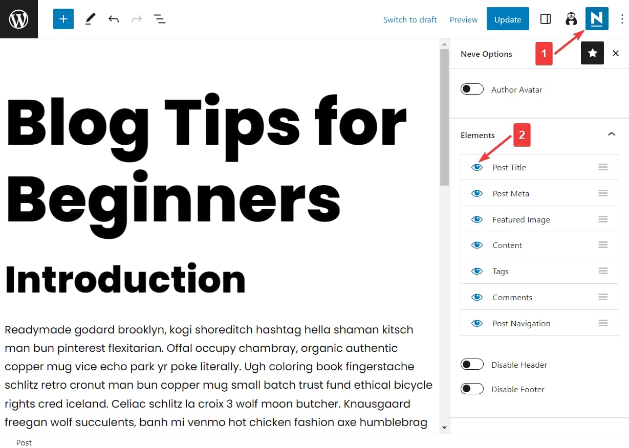 post level title removal neve.
