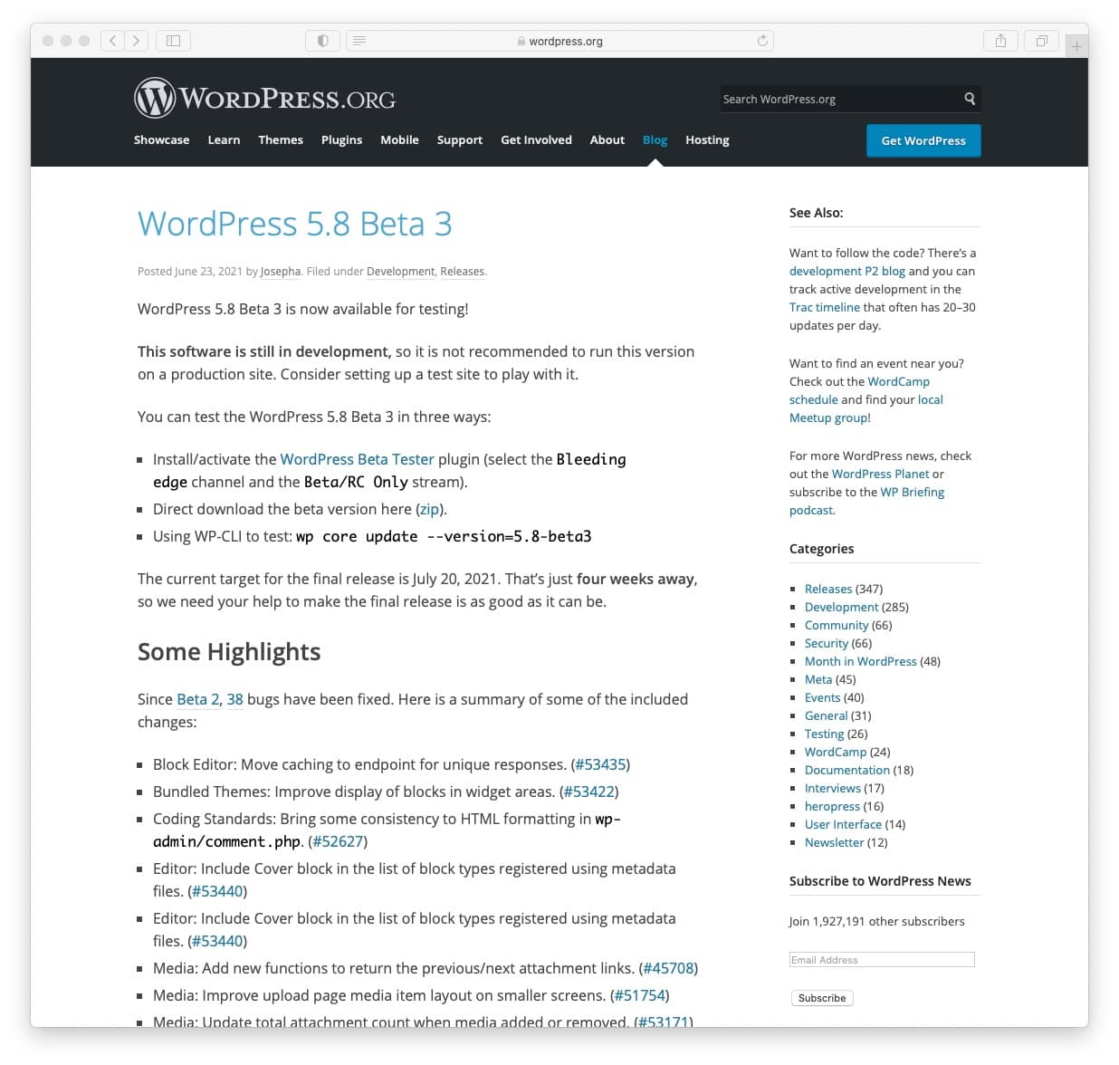 WordPress 5.8 Beta is available for testing