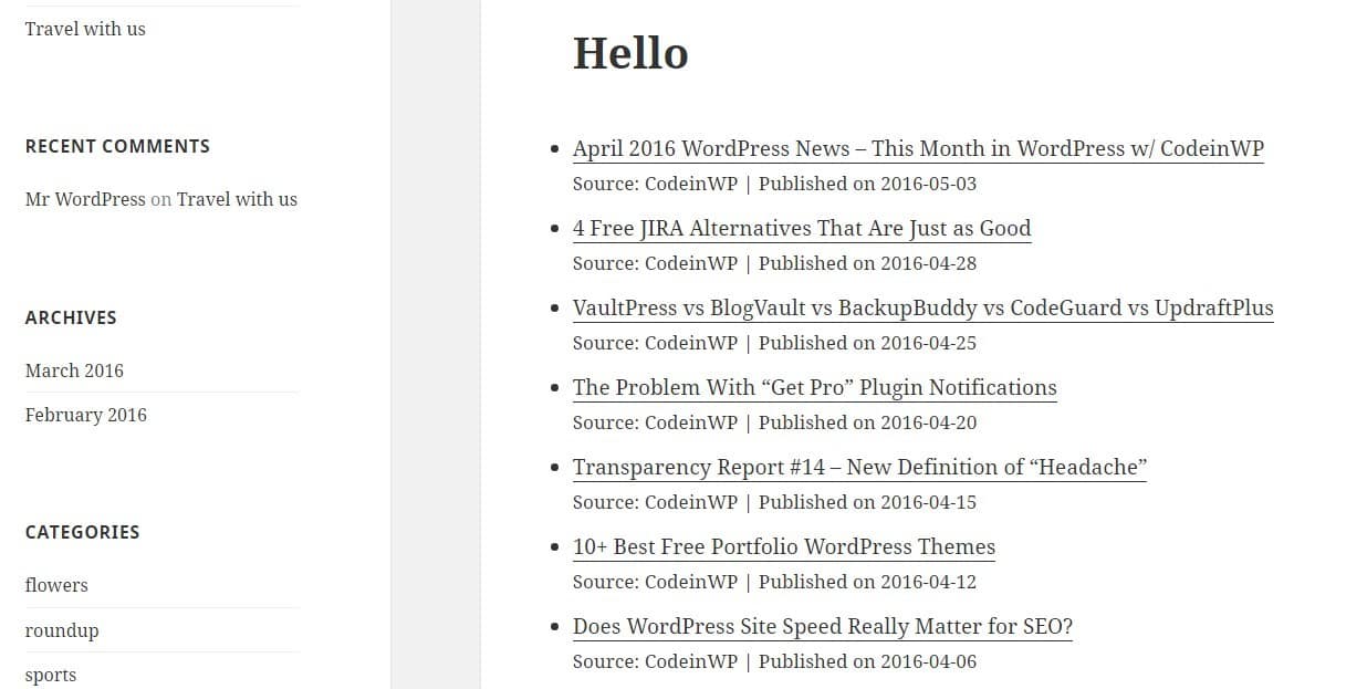 WordPress RSS feed demo