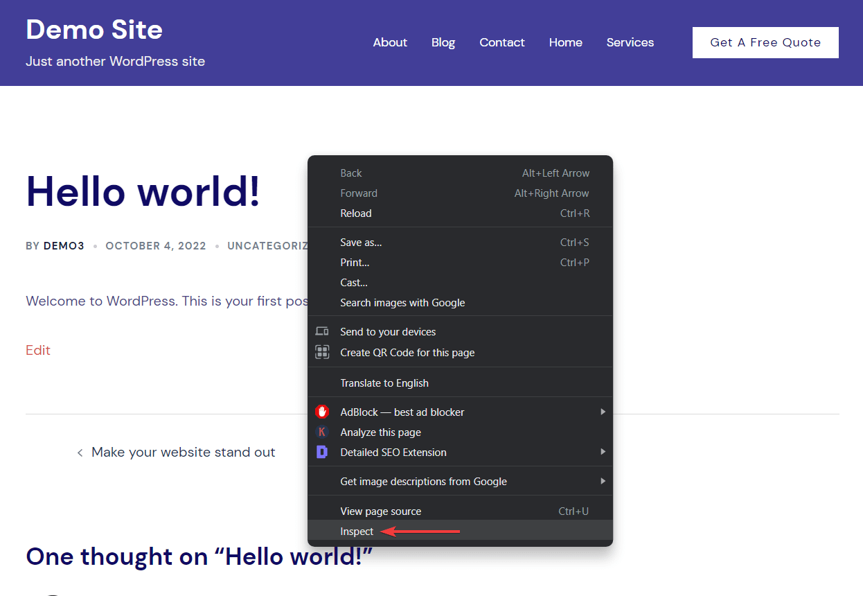 browser inspect option.