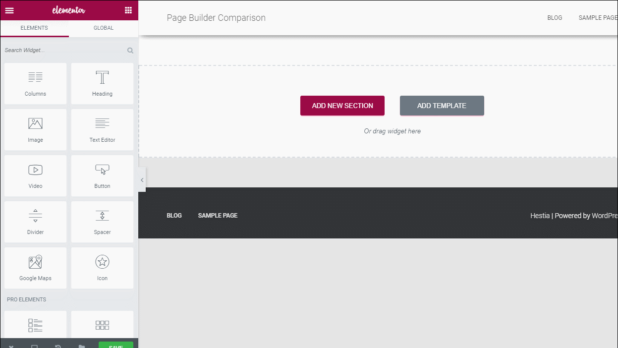 Elementor vs Divi Builder vs Beaver Builder: Elementor drag and drop