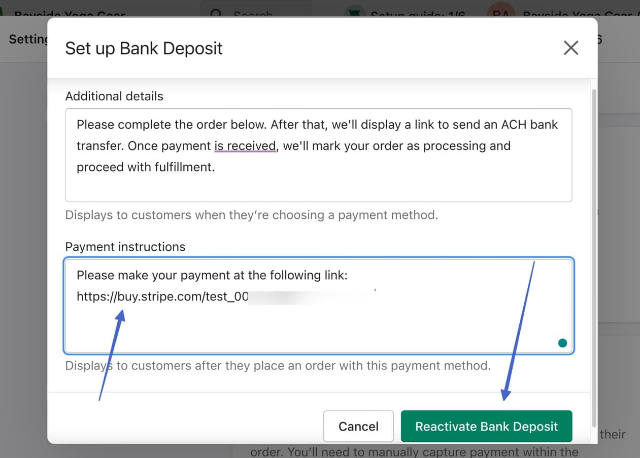 paste in stripe ach link