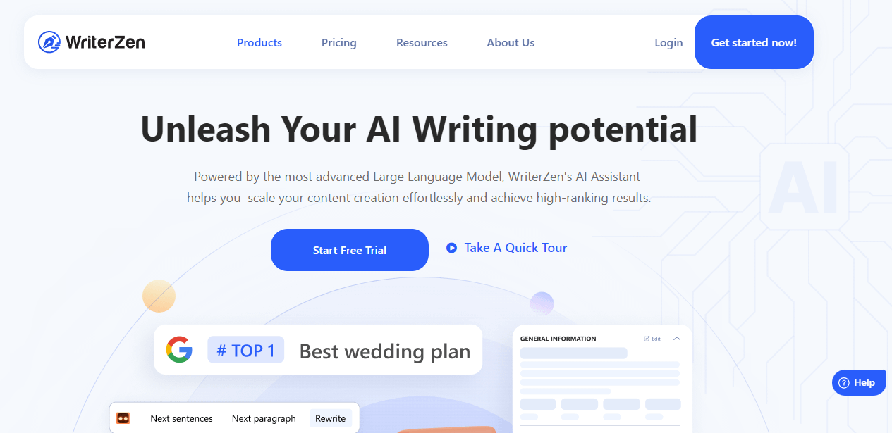 AI for SEO: WriterZen.